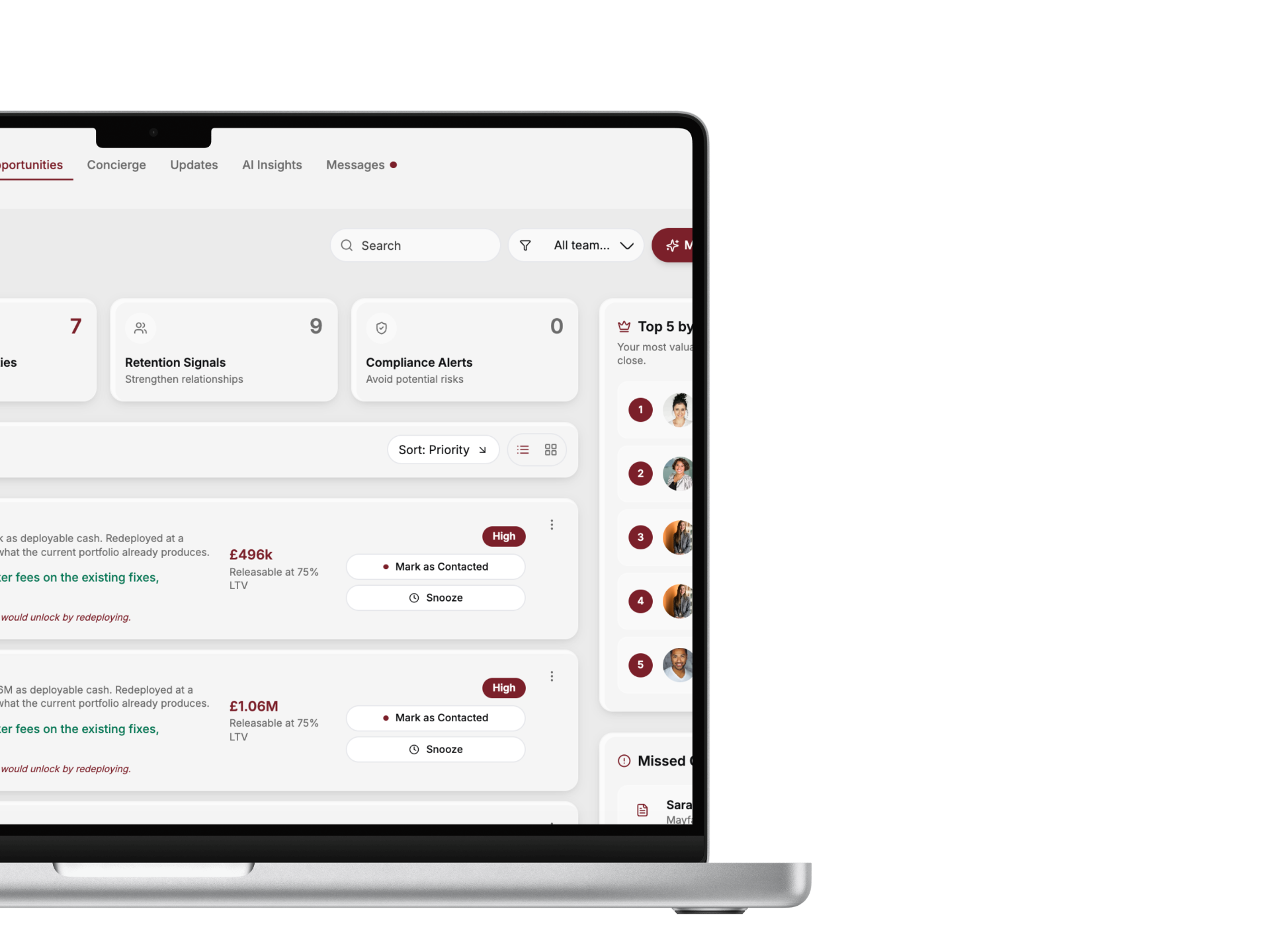 Proxera smart opportunities list showing investor refinance signals and equity release opportunities