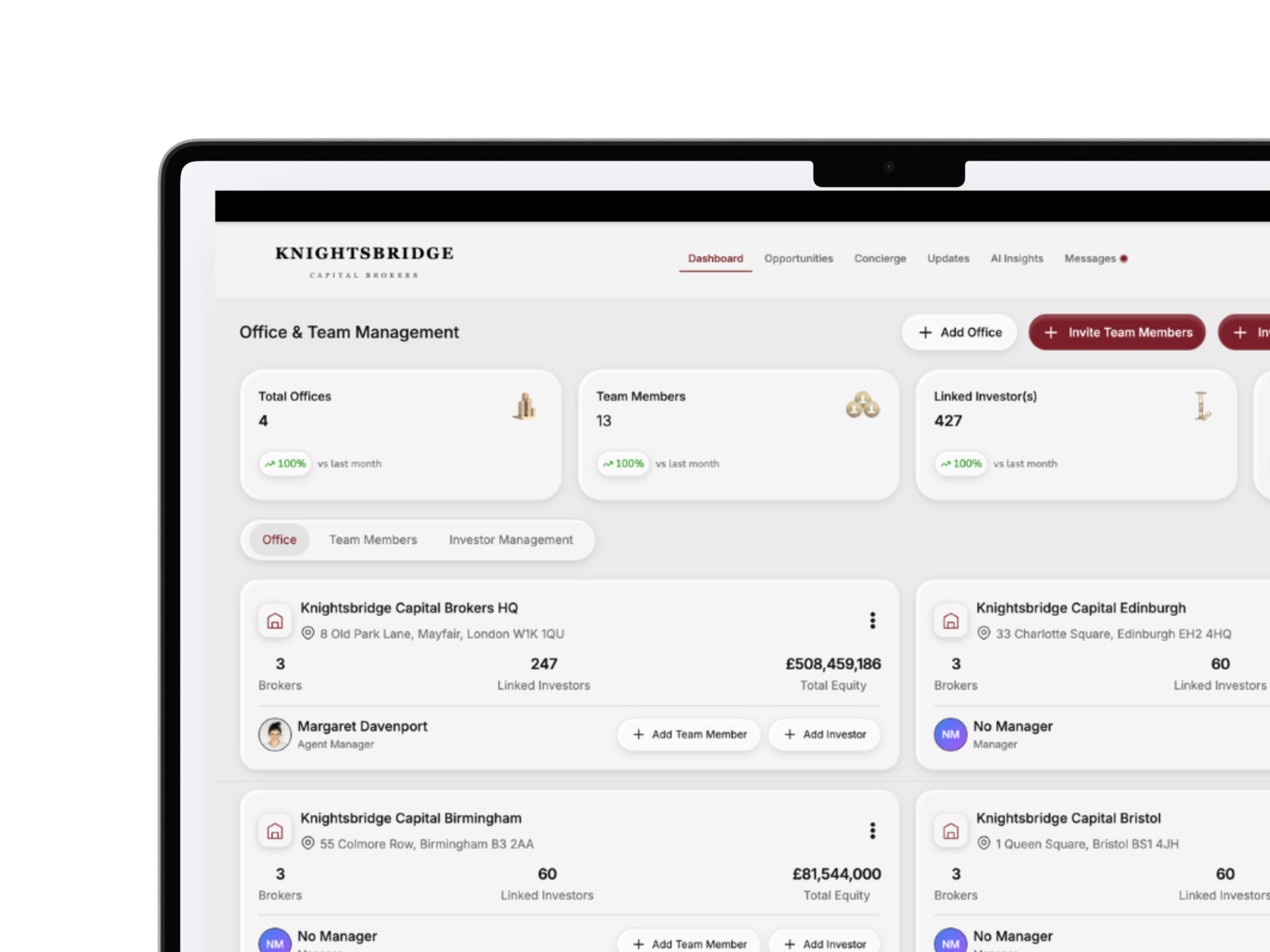 White-label Proxera platform showing Knightsbridge Capital Brokers branded dashboard