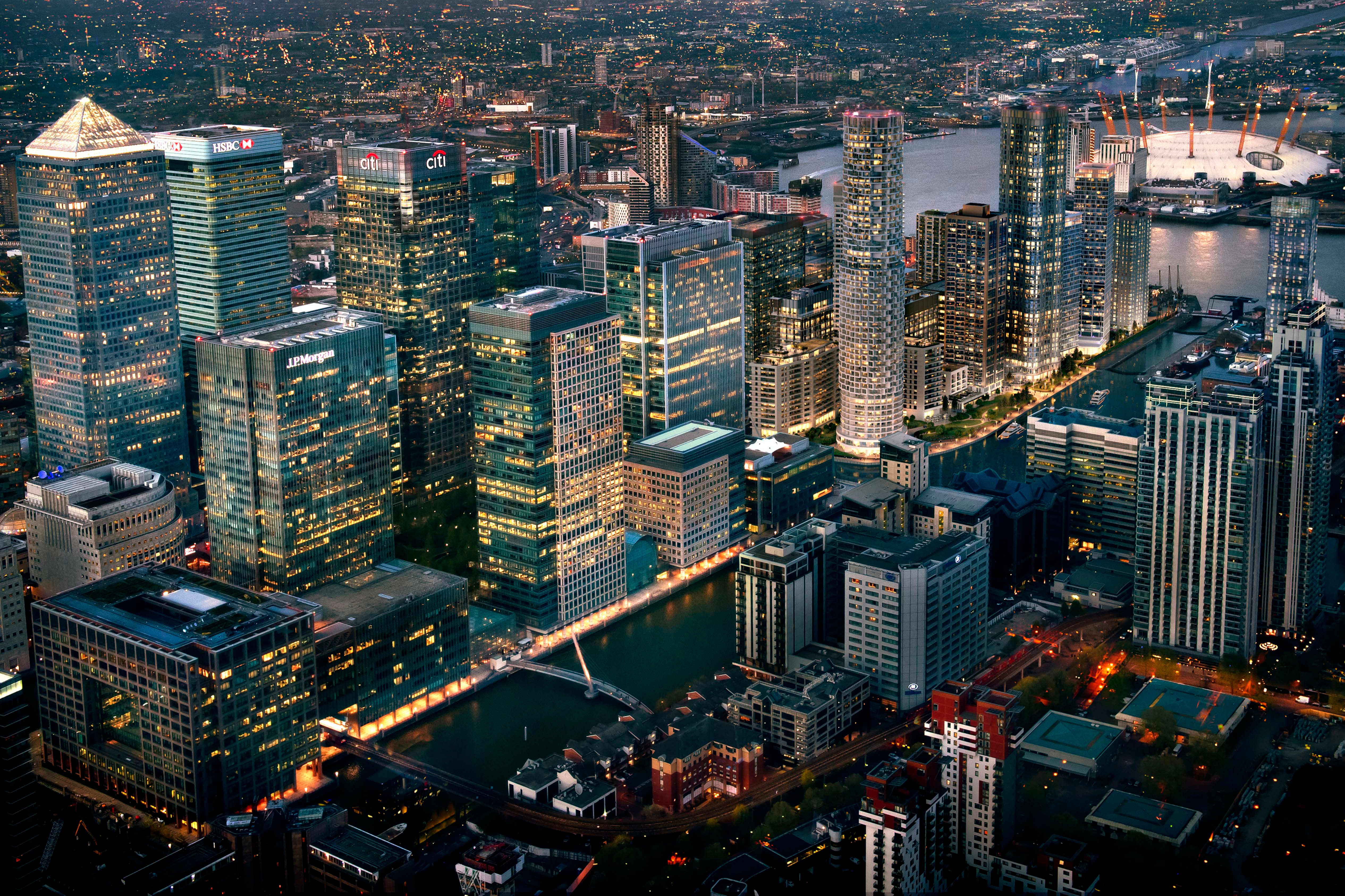Canary Wharf London financial district skyline